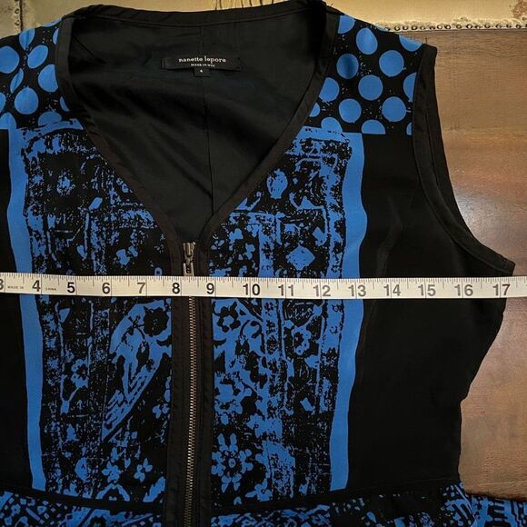 Nanette Lepore Silk Sleeveless V Neck Front Zip Geometric Print Dress Sz 4 - Picture 11 of 12